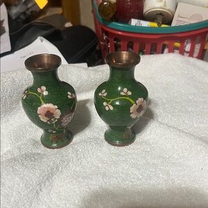 Antique Floral Green Vases